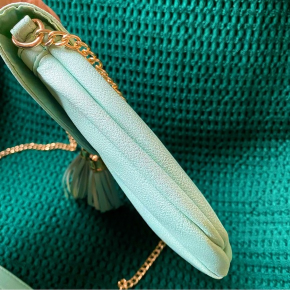 Call It Spring Pebbled Leather Pleated Flap Crossbody Bag with Tassel Gold Chain - Picture 9 of 12